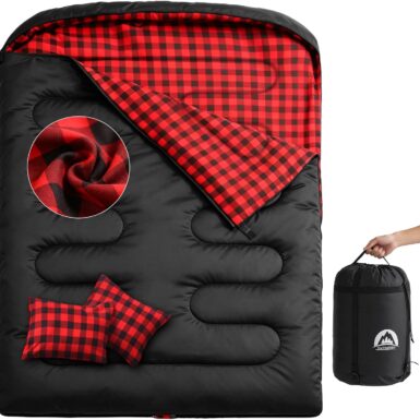 Swtmerry Double Sleeping Bag for Adults with 2 Pillows, Big&Tall XL Queen Size Sleeping Bag for 2 Person, Waterproof 2 Person Sleeping Bags for 3 Seasons,Cold Weather&Warm,Camping,Hiking & Backpacking